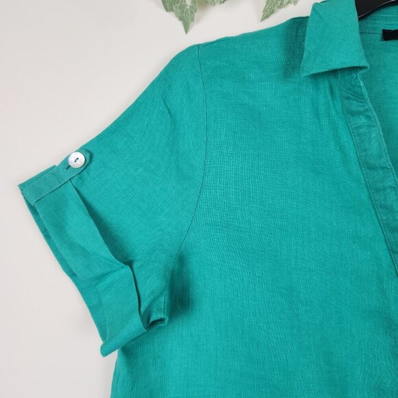 Marc New York Andrew Marc Size M 100% Linen Green Short Sleeve Top Relaxed - Picture 2 of 6